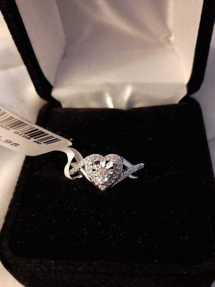 Diamond Heart Ring Size 7 Sterling Silver