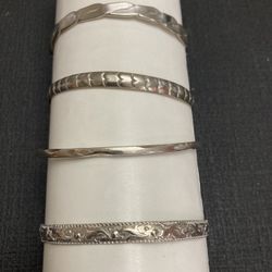 Mexico Bangle Bracelets Silver Tone Vintage 