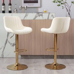 Adjustable Swivel Gold Bar Stools Set of 2, Counter Height with Backs, Modern Velvet Island Chairs for Kitchen Home Decor (Beige)