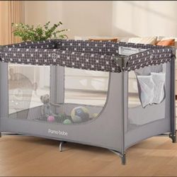 Pamo Babe Portable Crib Baby Playpen with Mattress and Carry Bag – Grey
