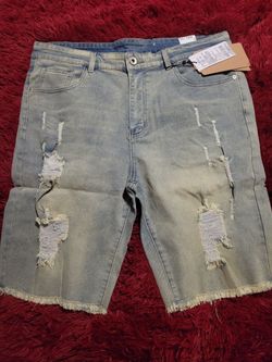 Distress denim rip jeans shorts for men