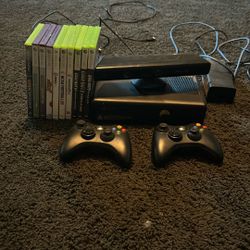 Xbox 360 With 2 Controllers And 10 Games