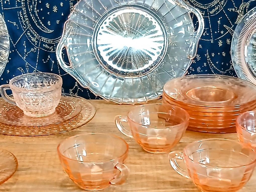 Hocking Glass MAYFAIR O Pink Low Footed Sherbet 28 Pieces.
