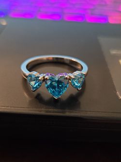 Size 10 aqua hearts sterling silver promise ring
