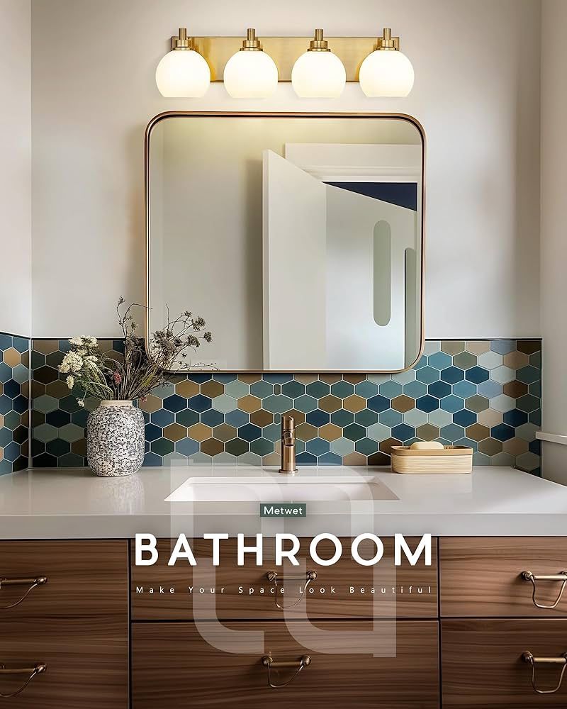 ✨ 4-Light Gold Bathroom Vanity Light - Modern Globe Fixture