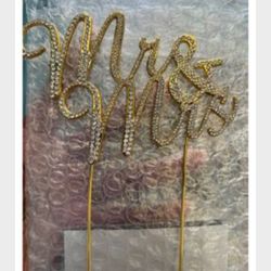 Mr And Mrs Cake Sign Gold Metal