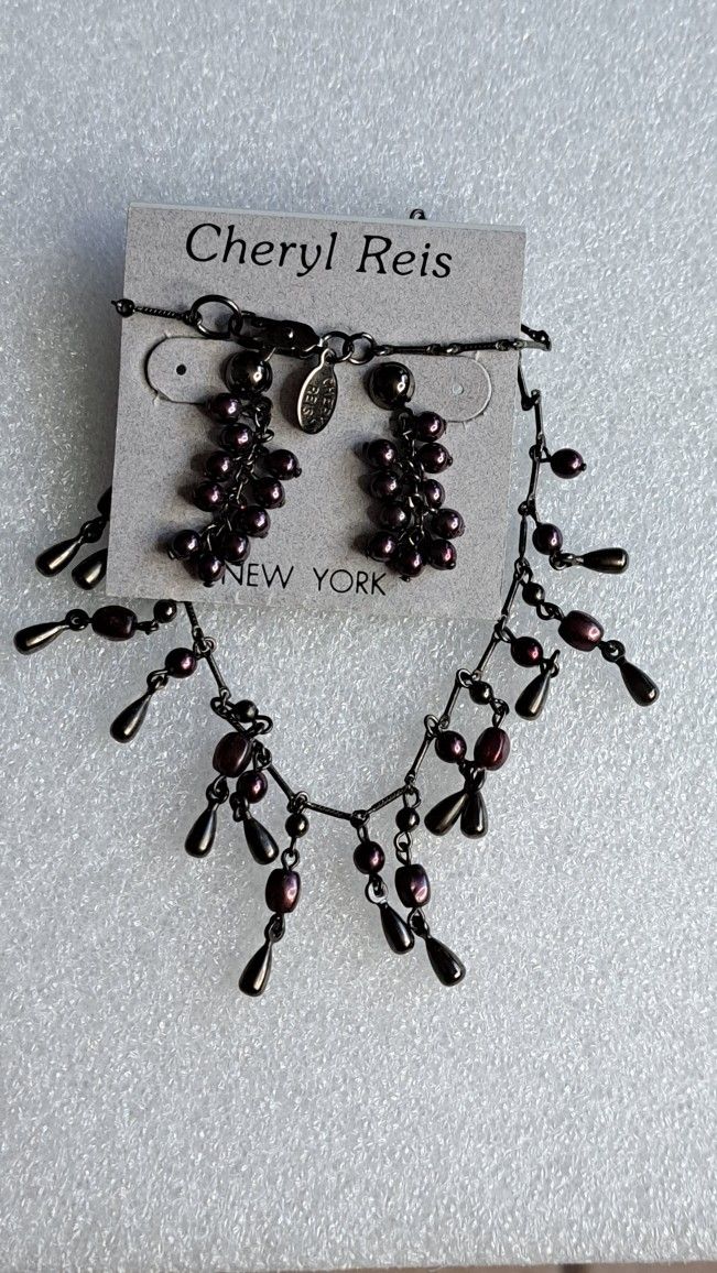 NEW Cheryl Reis New York Choker Necklace & Dangly Earring Beaded Set VTG
