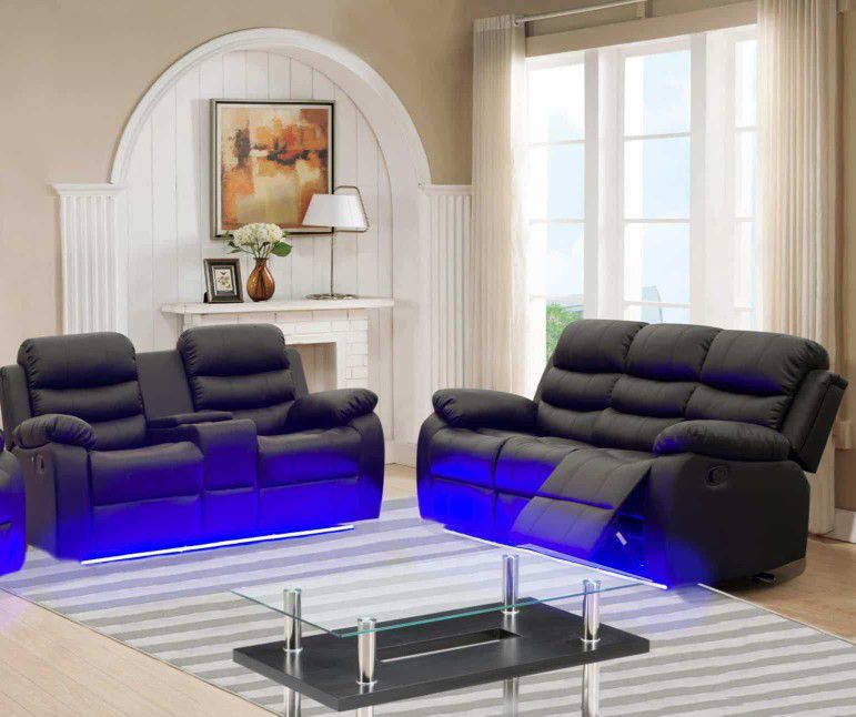 Leather Sofa And Loveseat With LED 