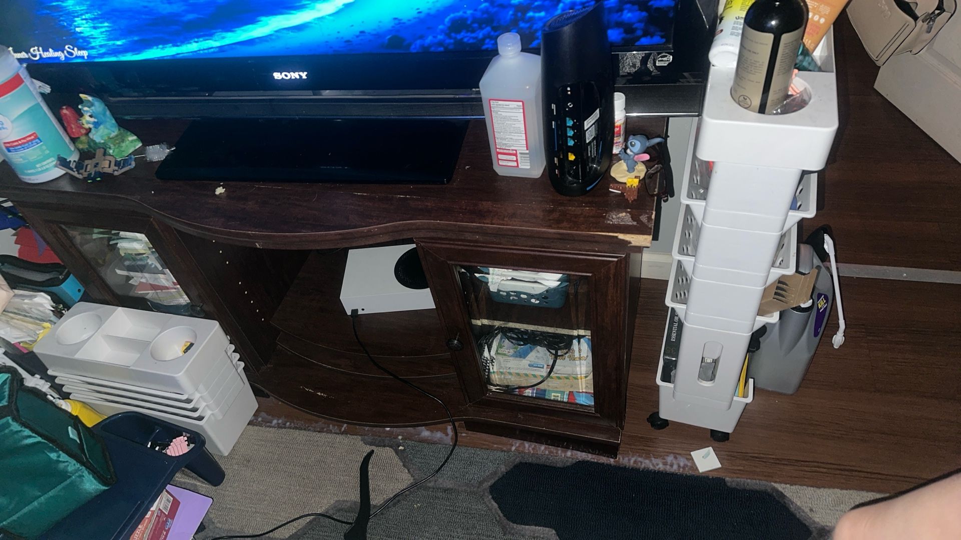 Free TV stand. I just need to take my stuff off of it. I’m moving in. It can’t come with me bitch shut the fuck up damn you’re not coming out out here