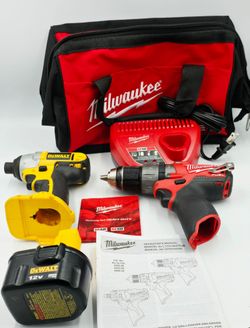 Milwaukee 2404-20 M12 12V Fuel Brushless 1/2" Hammer Drill  + Dewalt DC825 18V 1/4" Cordless Impact Driver Tool