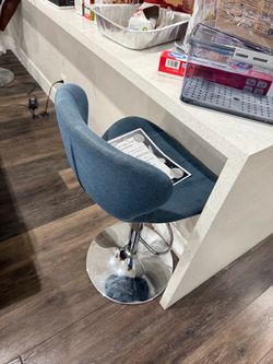 Blue Fabric Adjustable Bar Stool