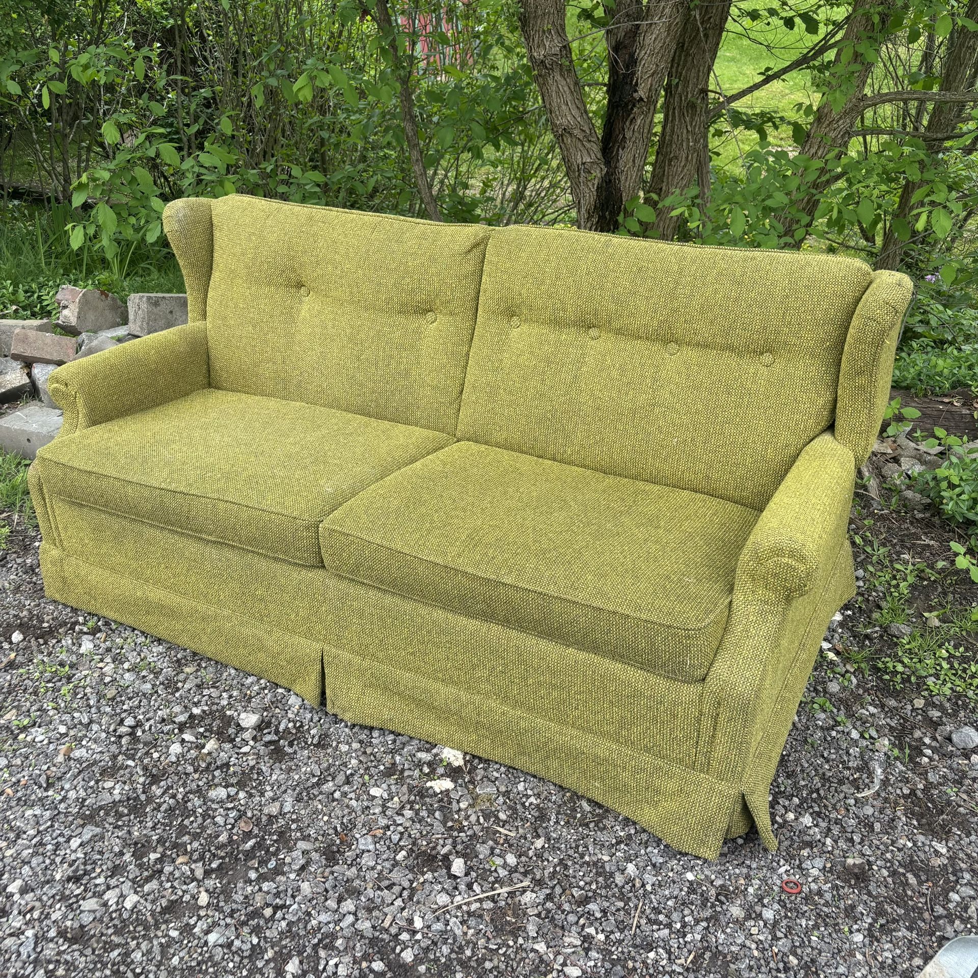 Mid Century Modern Sleeper Couch Retro Green 1970s Ethan Allen Mattress Fabric 3-Seater