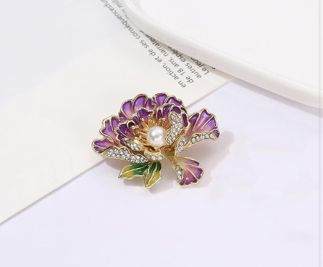 NEW Purple Flower Brooch Pins,Trendy Gold Large Floral Brooch Rhinestone Brooches for Women Decorative Pins for Clothing,Unique Dress Jewelry Pins