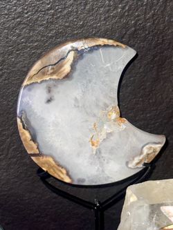 Volcano Agate Crescent Moon Crystal Carving on Stand