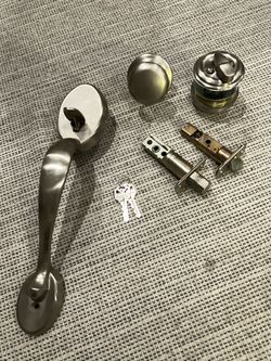 Entry Door Handle Set with Deadbolt, Interior Knob & Latches – Satin Nickel – Complete Set