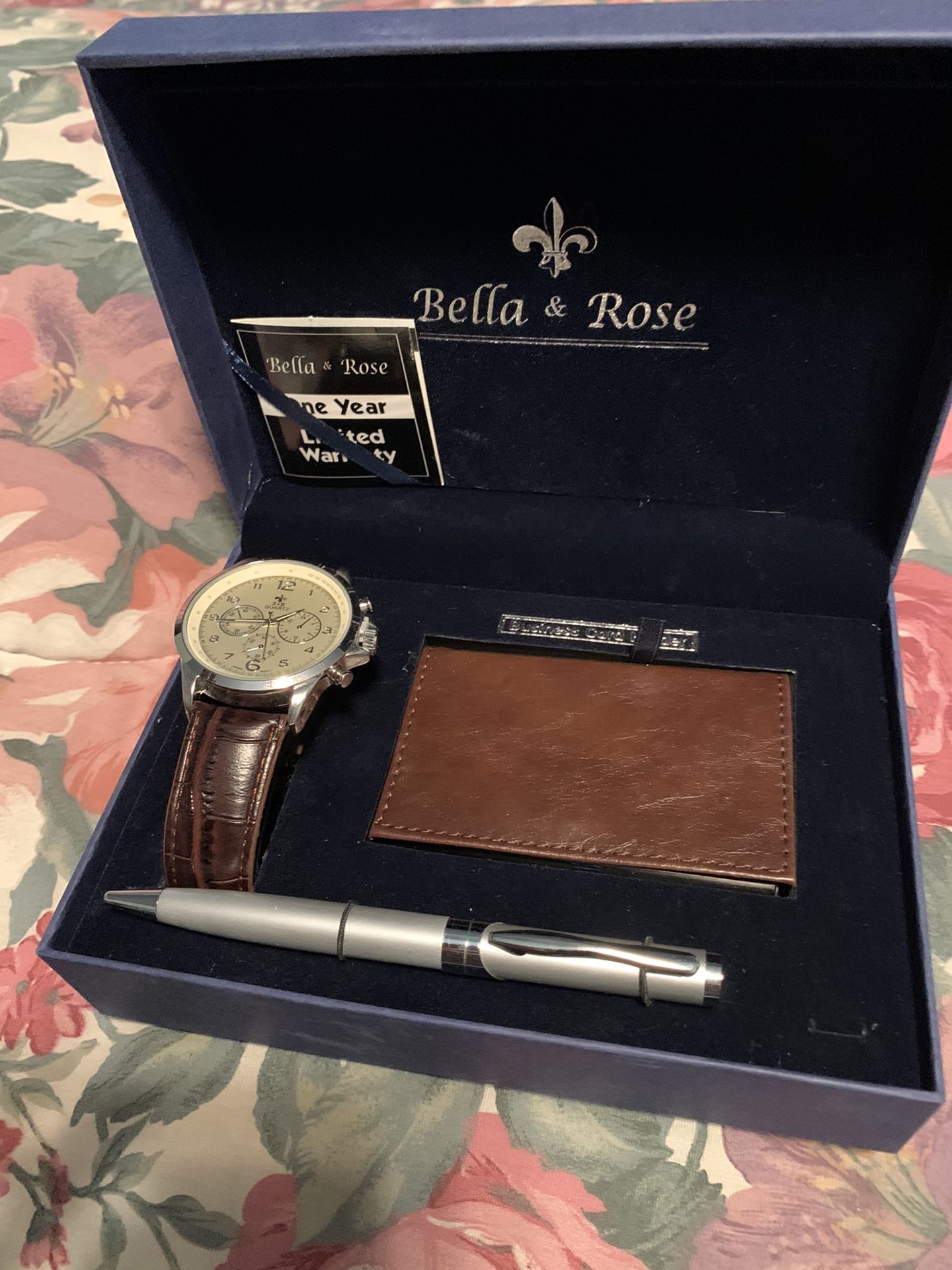 Brand New Bella & Rose Men’s Watch, Pen & Money Purse Gift Set