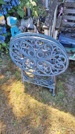 2 CUTE CAST IRON FOLDING PATIO / GARDEN SIDE TABLES EACH