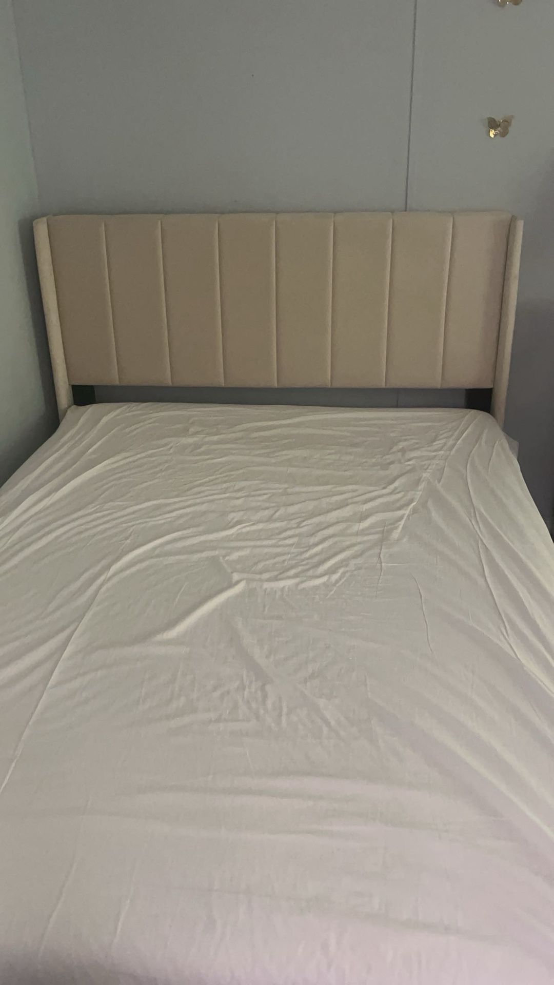 Velvet Beige Bed Frame Size Full