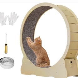 New-Cat Exercise Wheel, Quiet 34" Cat Treadmill for Indoor Cats, Running Wheel with Carpeted Runway & Safety Lock, Compact Design for Small & Adult Ca