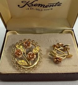 Krementz Gold-Tone Floral Brooch and Screw-Back Earrings Set
