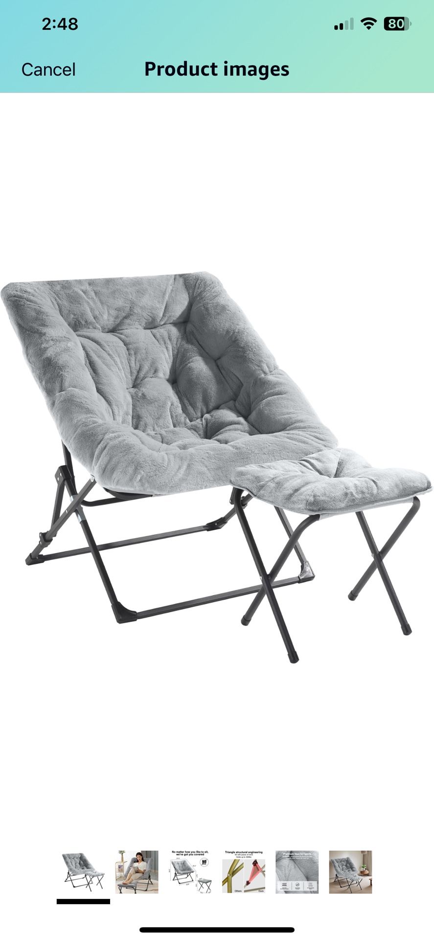 Gray Folding Chair With Ottoman