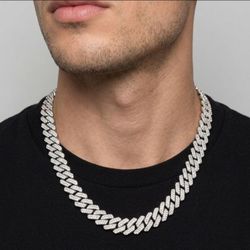 15mm VVS Moissanite Cuban Link Chain 18k White Gold Filled 24"