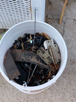 Bucket of Mixed Hardware and Metal Parts