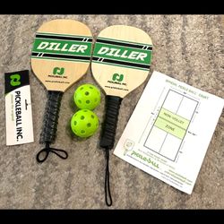 2 Diller Wooden Pickle ball Paddle sets 
