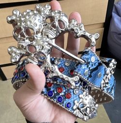 Blue Skull Rhinestone belt