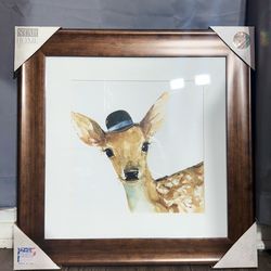 Framed Deer Wall Art Rustic Wood Frame – Farmhouse Decor – Neutral Home Accent