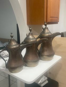Set of 3 Arabic Dallah Coffee Pots copper