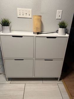 White Shoe Cabinet with 4 Flip Drawers
