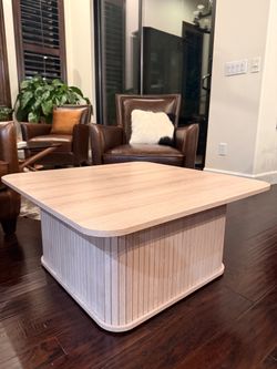 Square Wood Coffee Table with Fluted Base