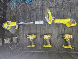 Ryobi 18V Tool Set – Trimmer, 3 Drills