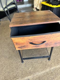 Industrial Nightstand with Fabric Drawer