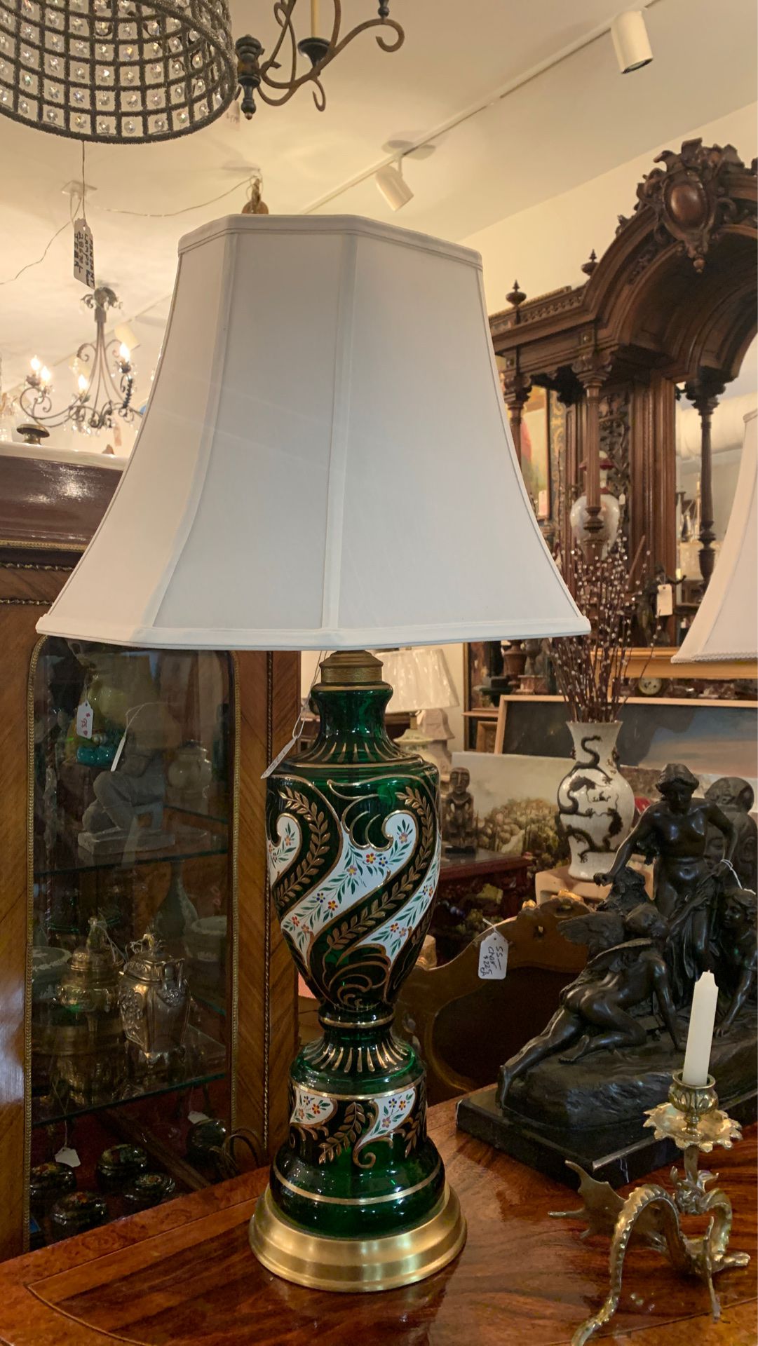 Pair of vintage incredible Italian hand painted blown glass lamps.