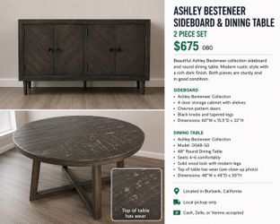 Ashley Besteneer Sideboard & Round Dining Table – Rustic Gray – 2-Piece Set