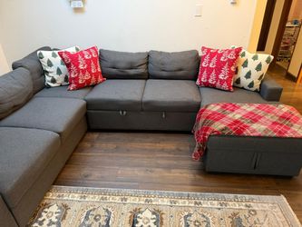 Aine 118" Wide Fabric Sectional Sleeper Sofa (Pull-Out Bed) With Storage Chaise