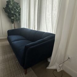 Navy Blue Velvet Mid-Century Modern Sofa - Excellent Condition