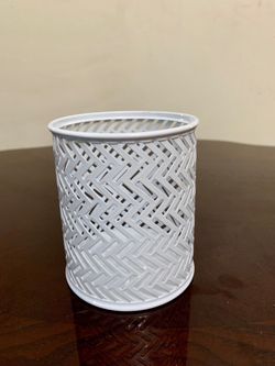 White Chevron Metal Pen Holder