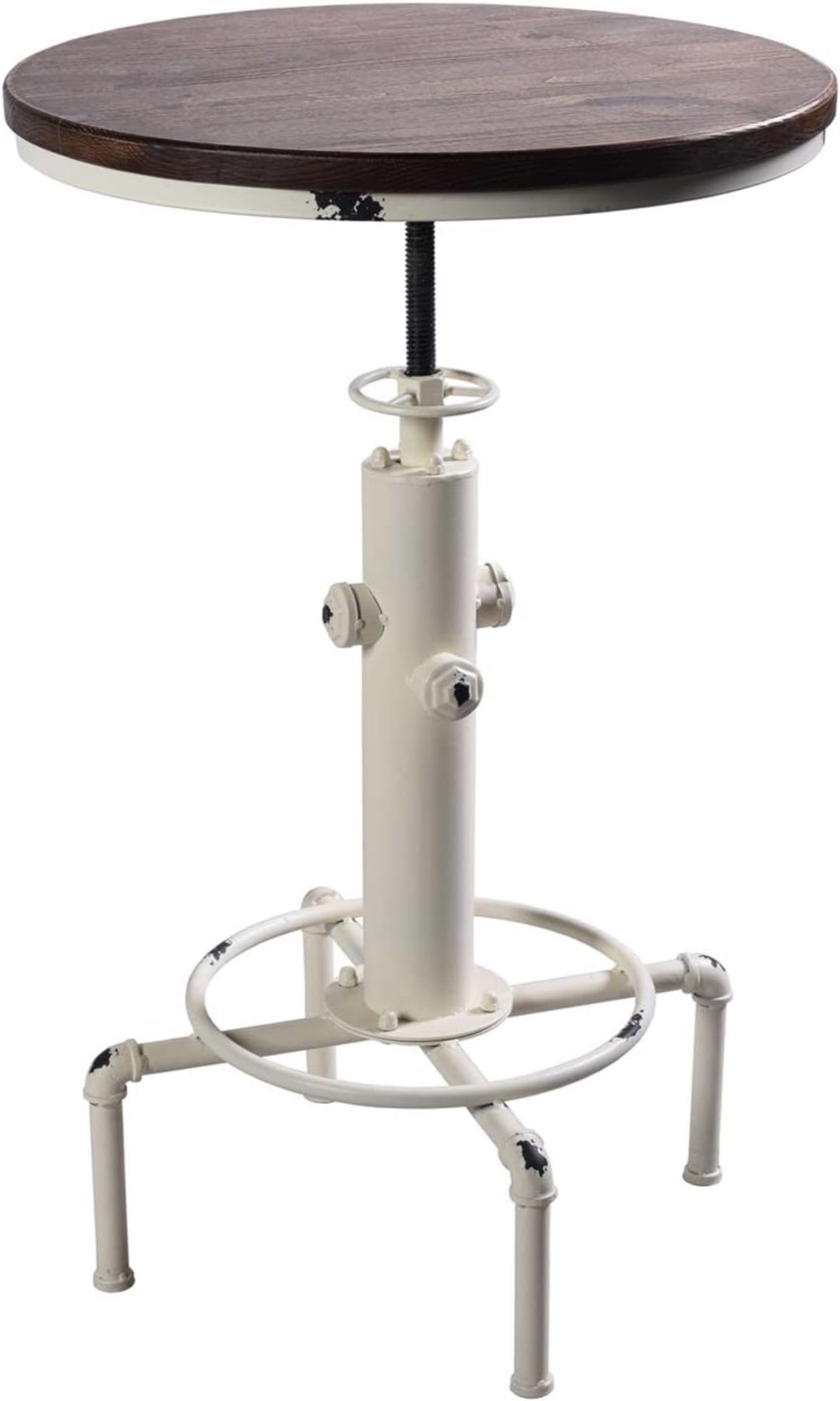 Topower Industrial Bar Table 31.5-41.3" Adjustable Pub Table Kitchen Dining Coffee Bistro Table (Antique White)