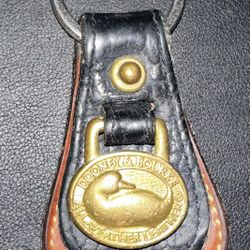 Dooney & Bourke All-Weather Black Leather Keychain Duck Medallion Key Ring