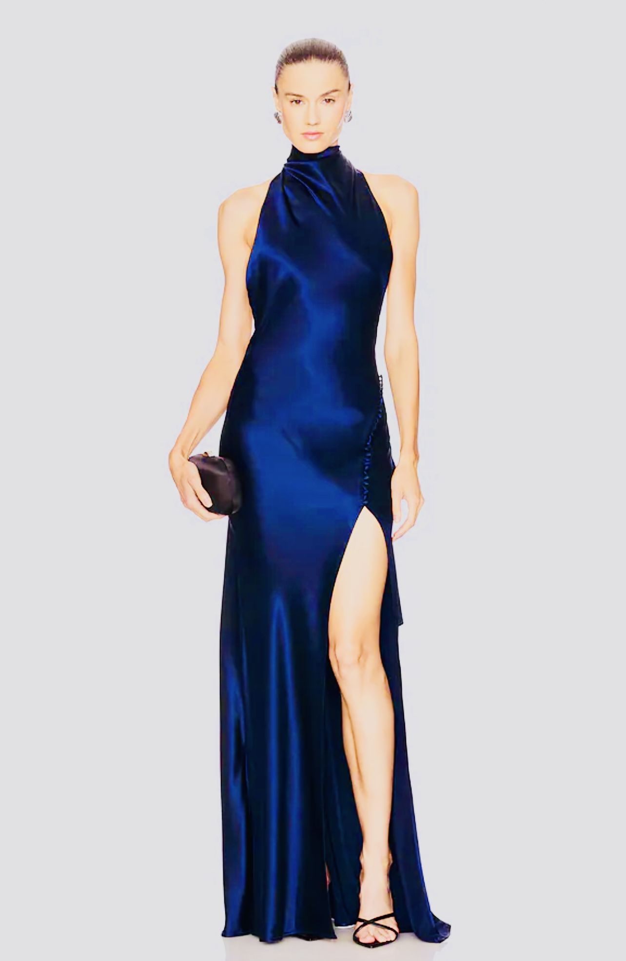 New Silk Blue Gown w/ slit & open back w/ Tag $20 Paid $79