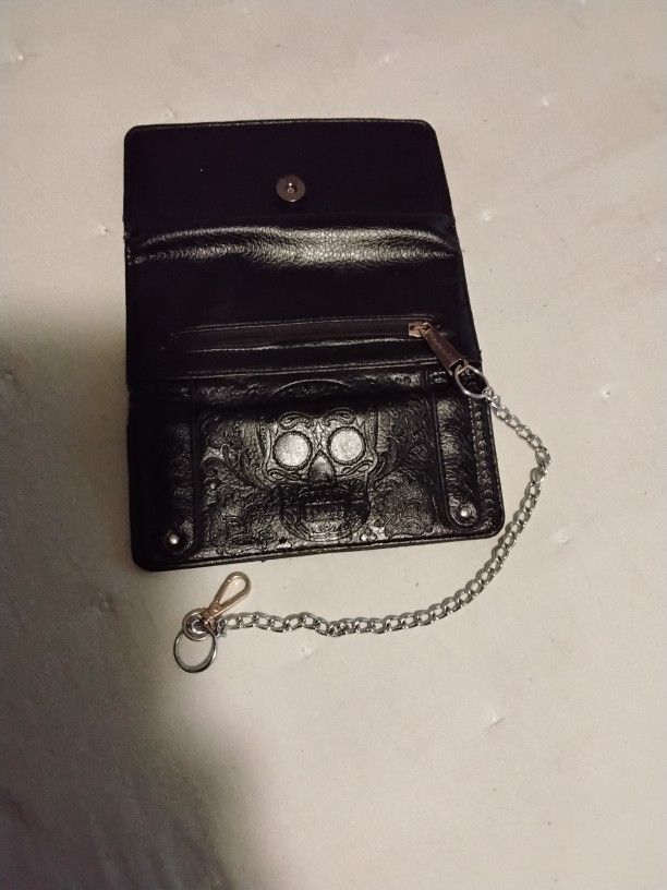 Men's Leather Skull Chain Wallet