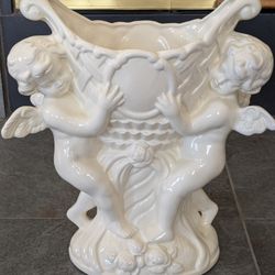 Vintage white gloss cherub centerpiece planter