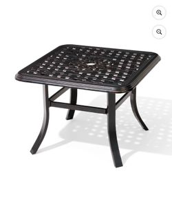 Black Square Cast Aluminum Outdoor Side Table with Umbrella Hole