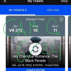 Three My Chemical Romance Tickets 