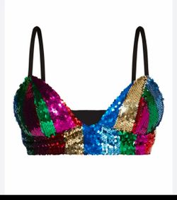 New  Pretty littlethings Multi Rainbow Sequin Bralette size 12 ( reseda ca)