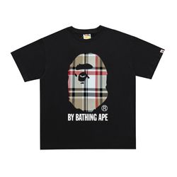 BAPE x Burberry Style Plaid Ape Head T-Shirt Black
