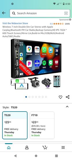 Wireless 7 inch Double Din Car Stereo with Apple Carplay,Bluetooth FM Car Radio,Backup Camera,HD IPS 1024 * 600 Touch Screen,Mirror Lin,Build-in Mic/U